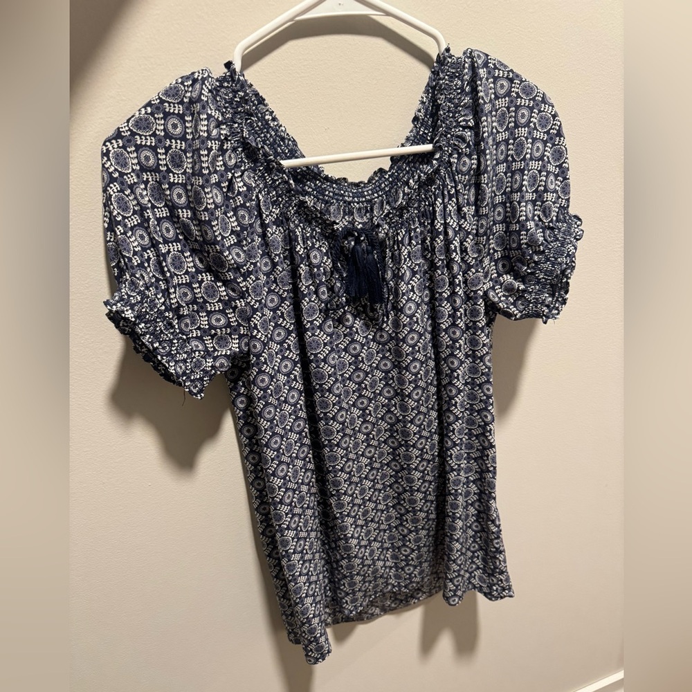Joie Navy and White Patterned Blouse
